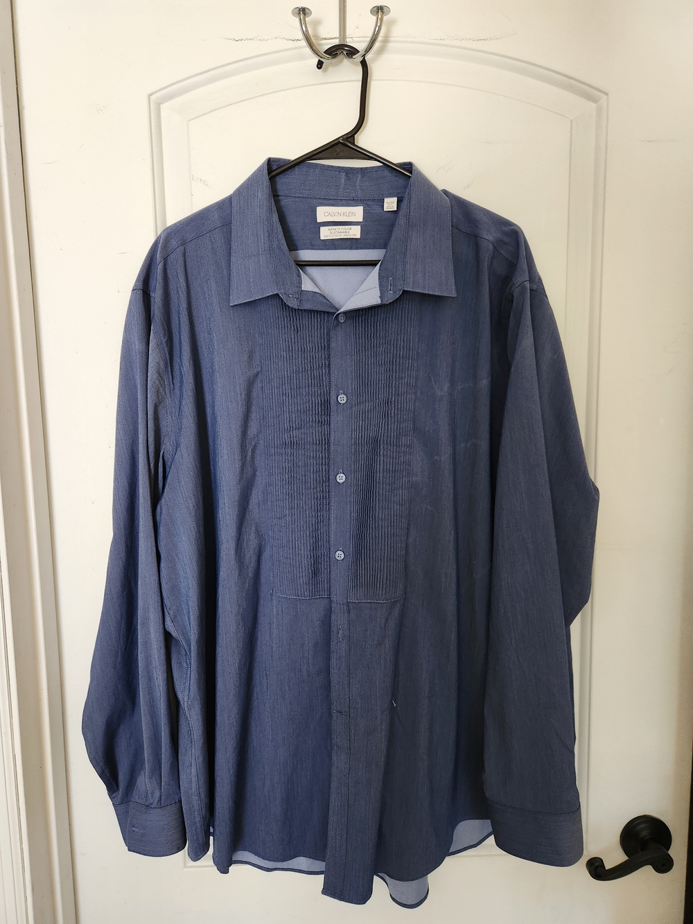 Calvin Klein Men's Slate Blue Pleated Front Dress Shirt